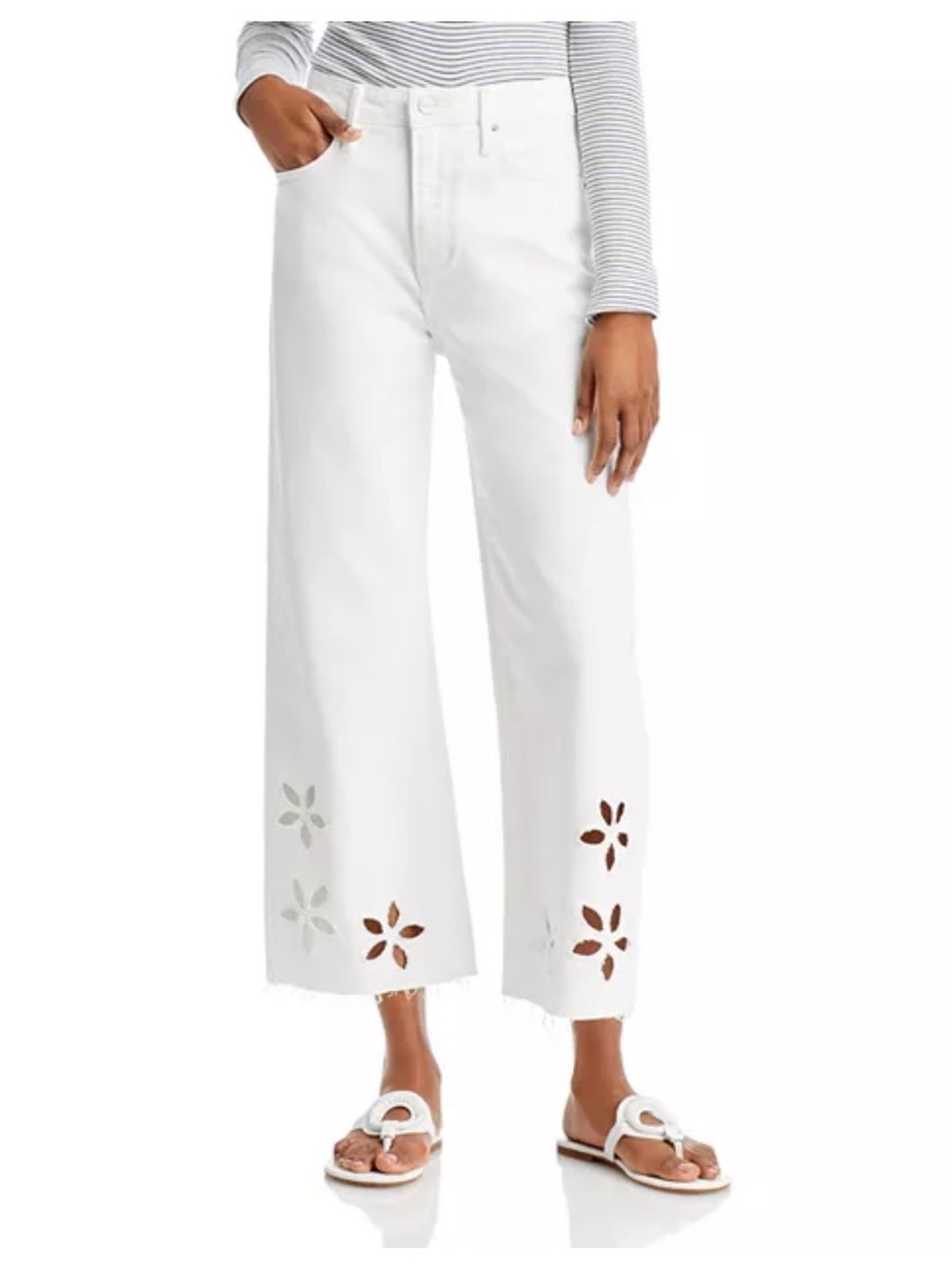 DRIFTWOOD White Wide-Leg Crop Jeans with Floral Cutouts